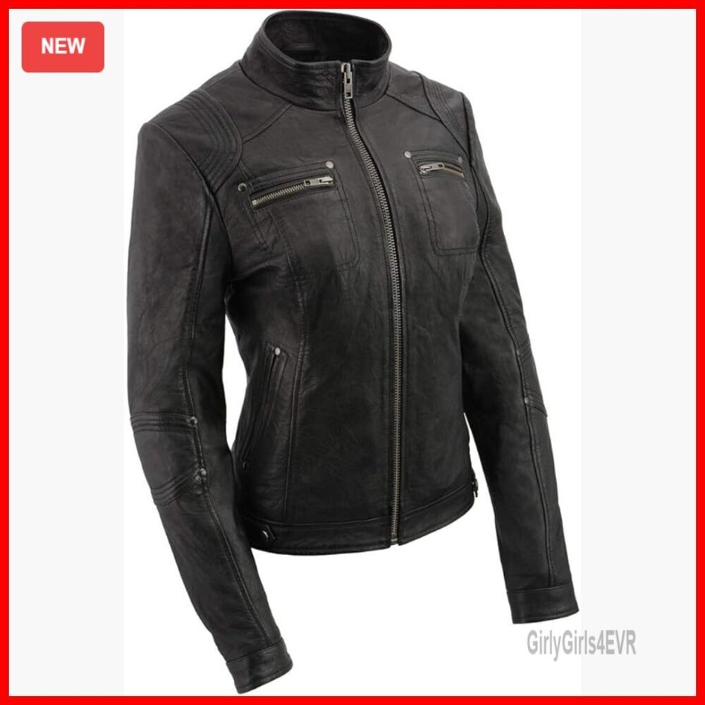 Lambskin Scuba Racer Jacket with Fold Down Collar, Premium Leather